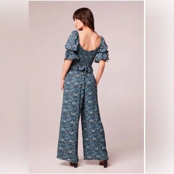 Band of the Free NWT Elise Floral Wide Leg Pull On Pants Deep Teal Aqua S - Picture 3 of 9